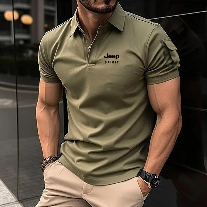 Jeep Spirit Polo Shirt Summer Men's Short Sleeve Casual Business Shirt Paired with Collar Shirt
