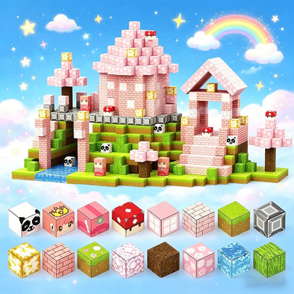 Magnetic Building Block Bricks Toy Pink Girly Mine Stacking World STEM Set Model Set DIY Educational Kids Girls Birthday Gifts