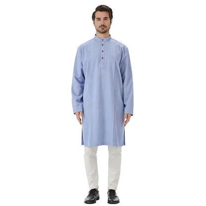TH851 Men's Muslim Middle Eastern Men Long Sleeves Under-Knee Length Solid Color Stand Collar Robe Arab Male Jubba Thobe