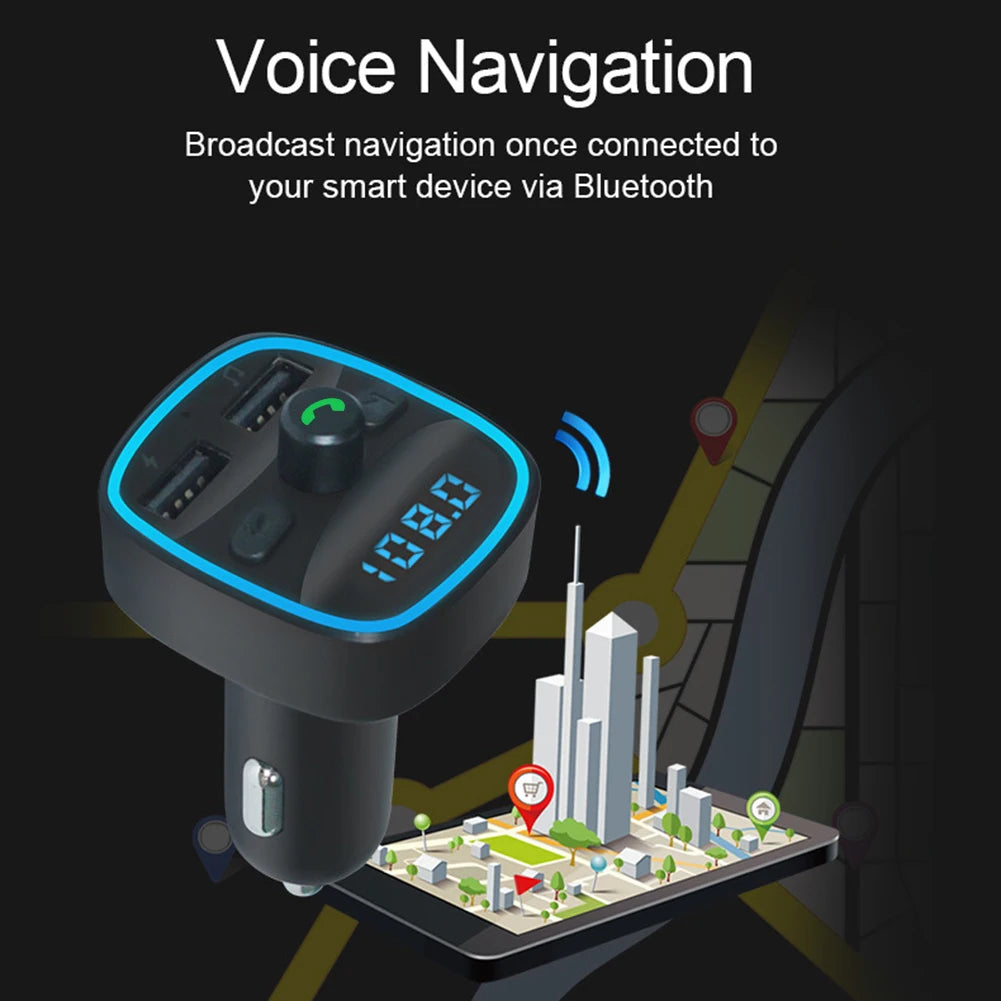 Portable Car Bluetooth 5.0 FM Transmitter Car MP3 Player Practical Multi-functional Dual USB Fast Charging Wireless Car Charger