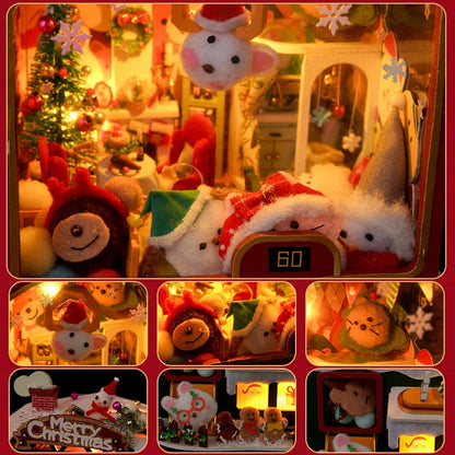 Christmas Gift DIY DIY Book Nook Wooden Christmas Doll House 3D Puzzle Assembly Building Model Bookshelf Insert Decoration Toys