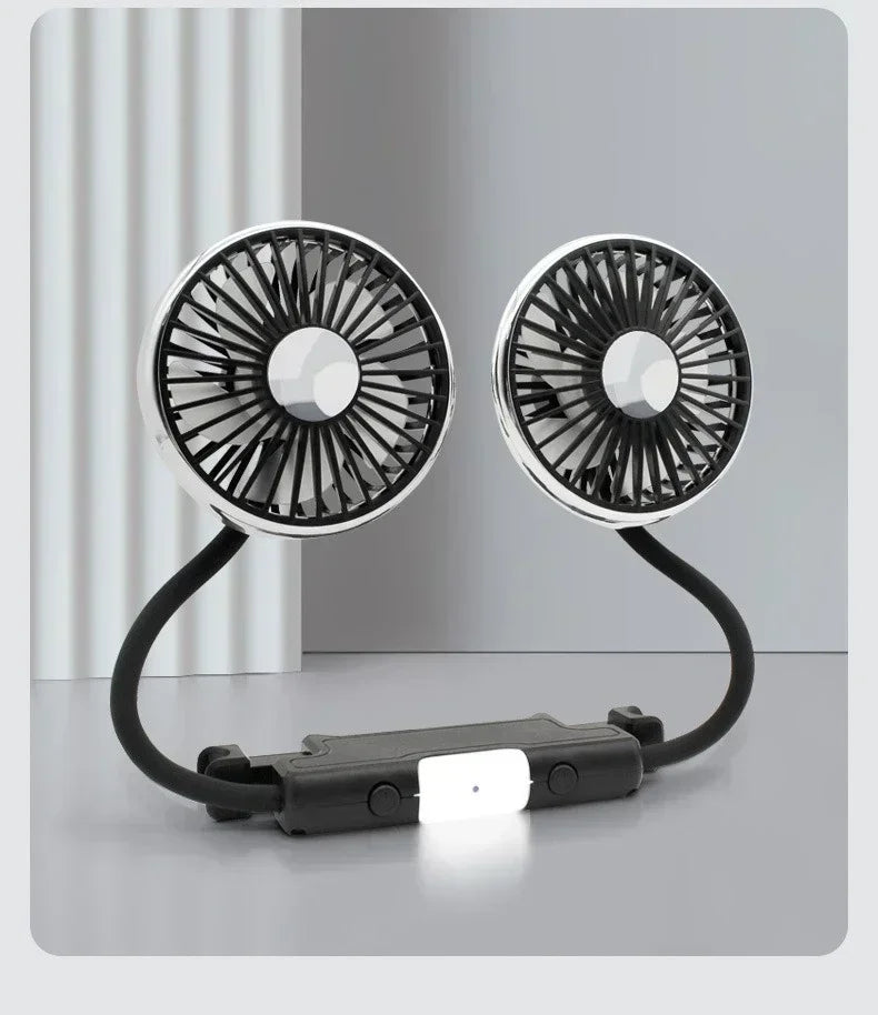 Car Fan 360° Car Seat Back Cooling Fan USB Charge Dual Head Fan Adjustable Rotation Neck Cooler for Car Home Accessories