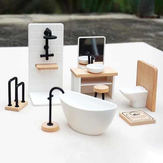 1:6/1:12 Dollhouse Miniature Bathroom Set Shower Room Toilet Bathtub Sink Commode Furniture Decor Toy Doll House Accessories