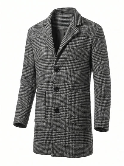 Men's Thickened Coat Warm Houndstooth Trench Coat New Arrival Outdoor Autumn Winter Windproof Overcoat with Lining Jacket Man