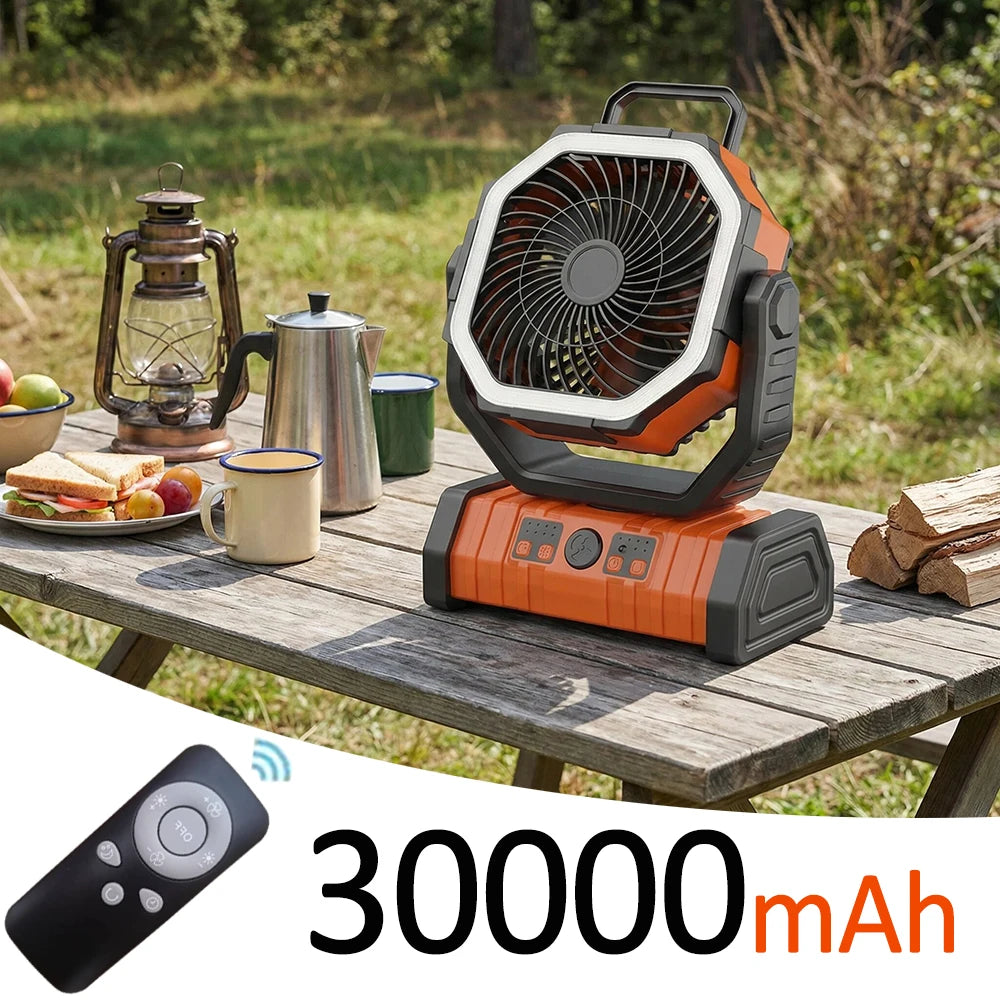 30000mAh Spray Mist Cooling Fan with Remote Control  Outdoor Portable Rechargeable Fan for Camping Fishiing LED lantern