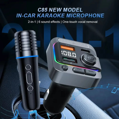 Bluetooth 5.3 Car FM Transmitter with Wireless Microphone MP3 Player Type-C Dual USB Charging Hands-Free Calling TF Card Support