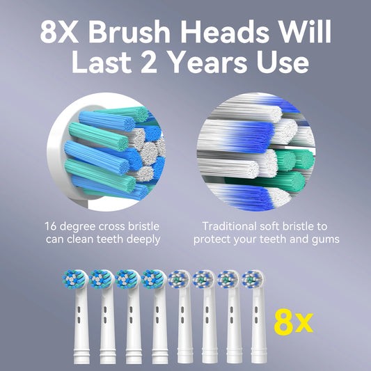 Seago Rotating Electric Rechargeable Toothbrush Teeth Cleaning with 8 Brush Toothbrush Heads 5 Modes Portable Smart Timer