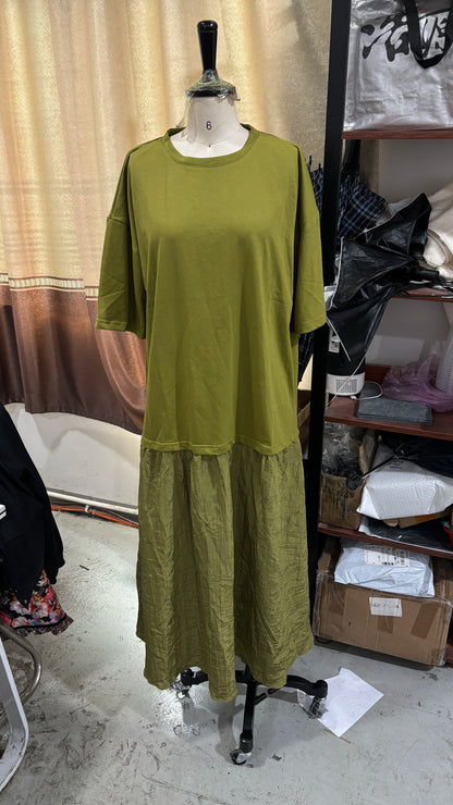 Fashion Women Patchwork Dress Chic Short Sleeve Round Neck Solid Ruffles Female Dress Casual Lady Streetwear Commute Summer 2026