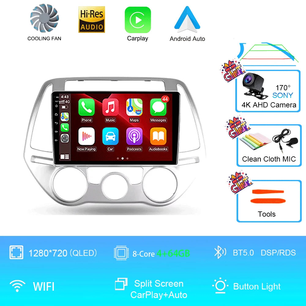 Android 16 Carplay Auto Multimedia Player Car Radio For Hyundai I20 2010 2012 2013 2014 DSP Autoradio GPS Stereo 2din Head Unit