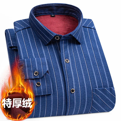 New Men's Long-Sleeved Shirt Thickened and Fleece Warm 8XL9XL Plus Size Autumn and Winter Casual No-Ironing Comfortable Top