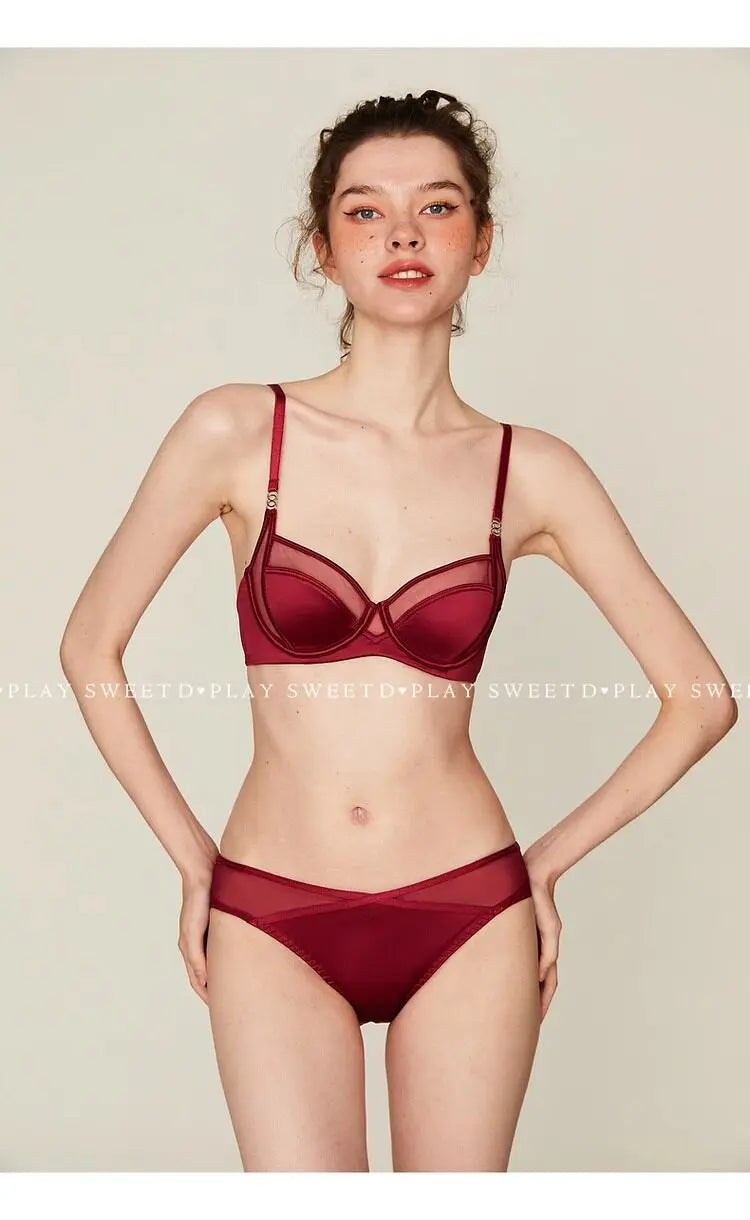 Women Stylish Summer Lingerie Set Satin Soft Wire Bra Push Up Support Anti Sagging Uplifting Minimizing Comfort Daily Wear