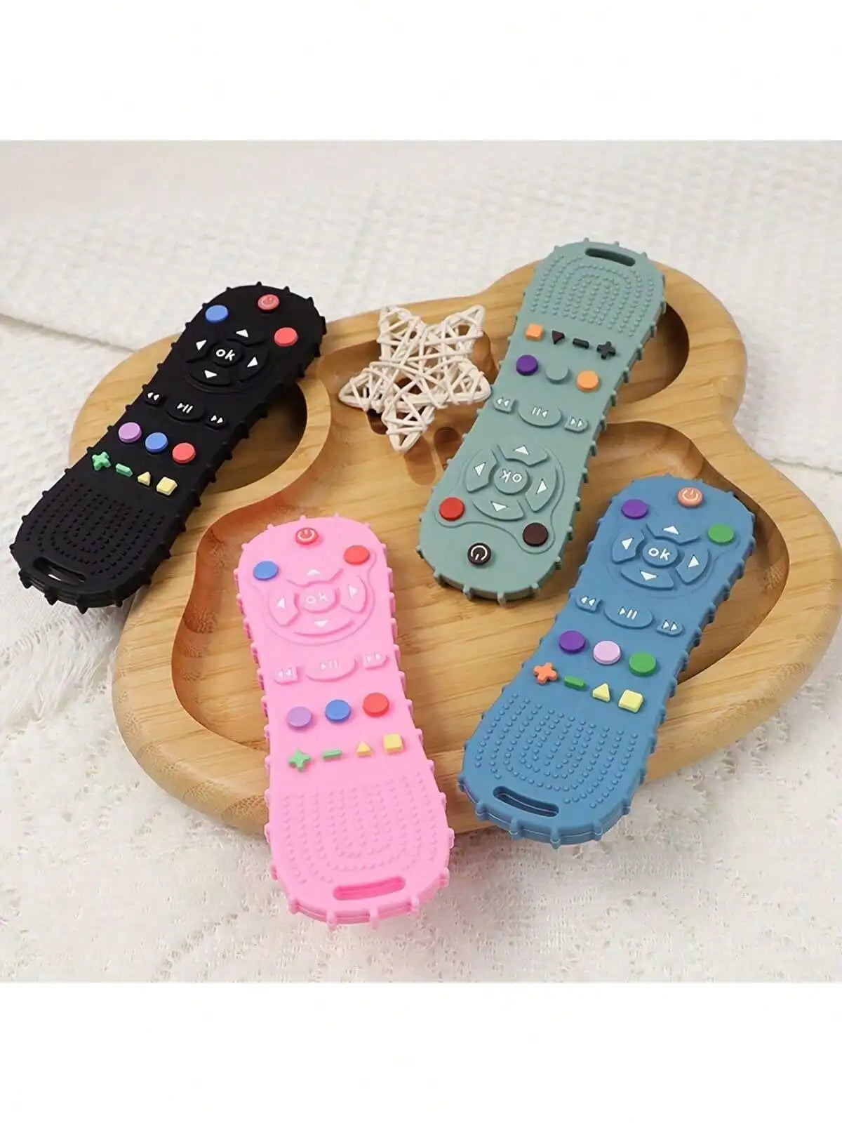 2-Pack Montessori Teething Toy Food Grade Nano Silicone Sensory Play Game Controller Remote Control Shape BPA Free Safe Chew for