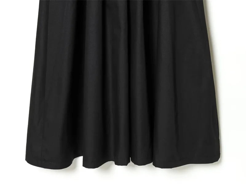 Women's Dress 2026 New Spring Summer Black Pleated Poplin Midi Dress for Women Fashion Stylish Female Dress