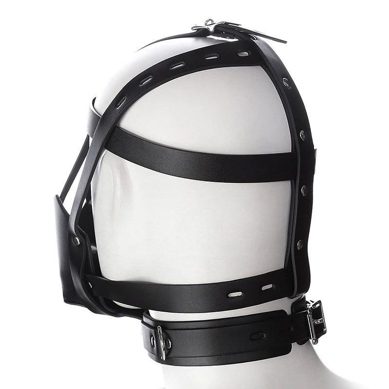 PU Leather Harness Face Mask Cool Black Headgear BDSM Bondage Restraint Muzzles Ball Mouth Gag Sex Toys for Couples Adult Games