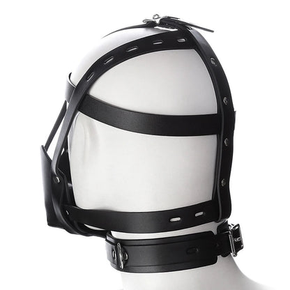 PU Leather Harness Face Mask Cool Black Headgear BDSM Bondage Restraint Muzzles Ball Mouth Gag Sex Toys for Couples Adult Games