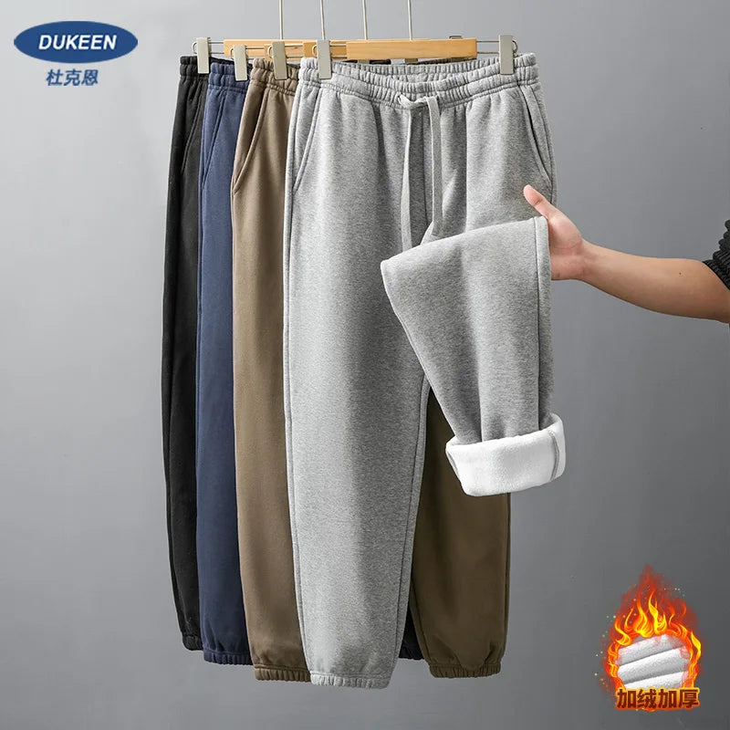 DUKEEN 500G Heavyweight Men's Fleece Jogger Sweatpants Autumn and Winter Basic Soild Color Thick Sport Long Pants Men's Clothing