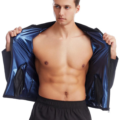 Vensslim Men Sauna Sweat Suit Zipper Waist Trainer Slimming Tops with Packet Fat Burner Body Shaper Belly Trimmer Slim Corset