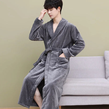 Thiened Coral Fce Men's Batobe Winter Pyjamas Flannel Robe Large Size Morning Robe Fce Home Clothes Polyester Fiber