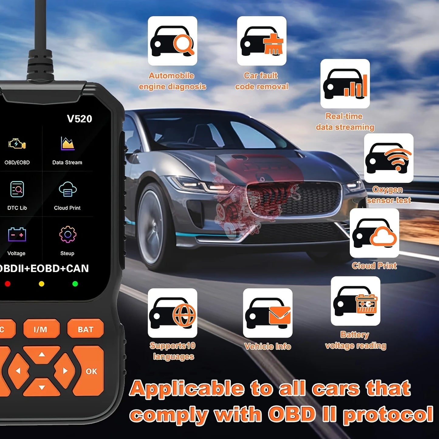 OBD2 Scanner Diagnostic Tool Enhanced Auto Check Engine Code Reader with Reset I/M Readiness OBD2/EOBD Car Diagnostic Scan Tool