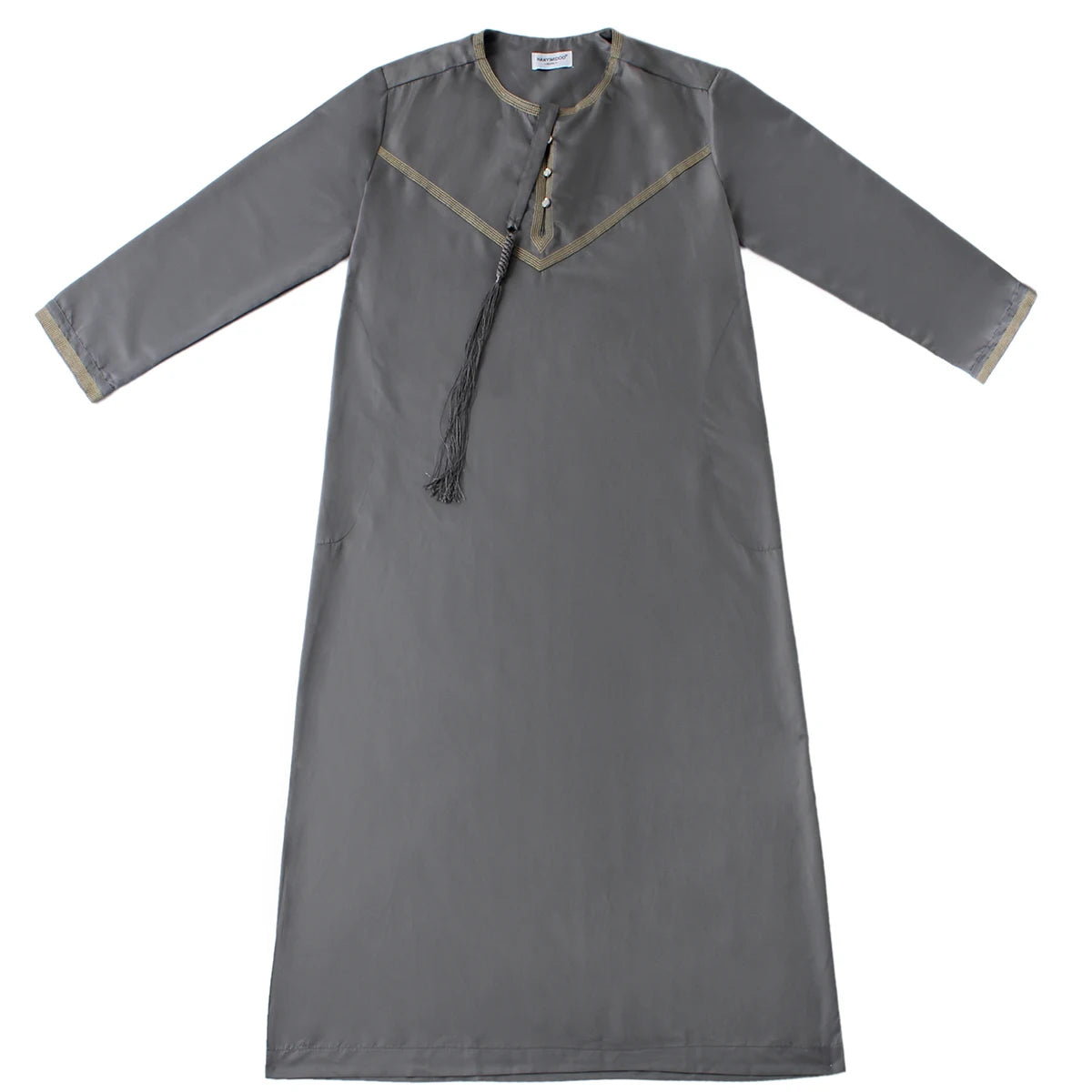 TH816 Men's Muslim Middle Eastern Men Long Sleeves Patchwork Round Collar Button Robe Ramadan Eid Jubba Thobe