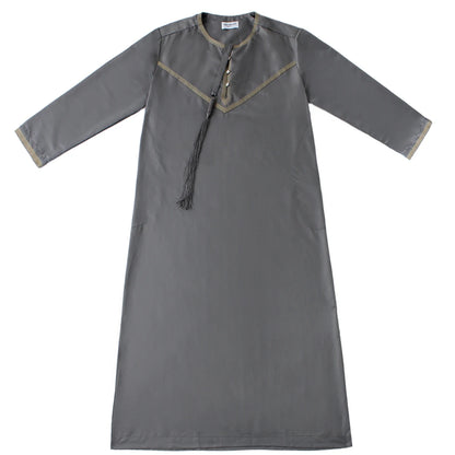 TH816 Men's Muslim Middle Eastern Men Long Sleeves Patchwork Round Collar Button Robe Ramadan Eid Jubba Thobe