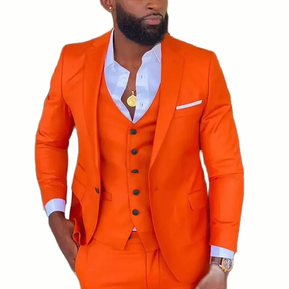 Bright Orange Costume Homme Wedding Dress Tuxedos Business Casual Suit For Men Notched Lapel 2 Piece（Blazer+ Pants）Men Suits