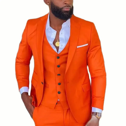 Bright Orange Costume Homme Wedding Dress Tuxedos Business Casual Suit For Men Notched Lapel 2 Piece（Blazer+ Pants）Men Suits