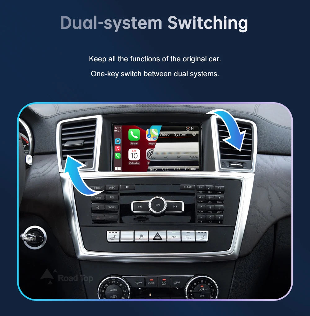 Road Top Wireless CarPlay Android Auto for Mercedes Benz ML GL W166 X166 2012-2015, with Mirror Link AirPlay Car Play Functions