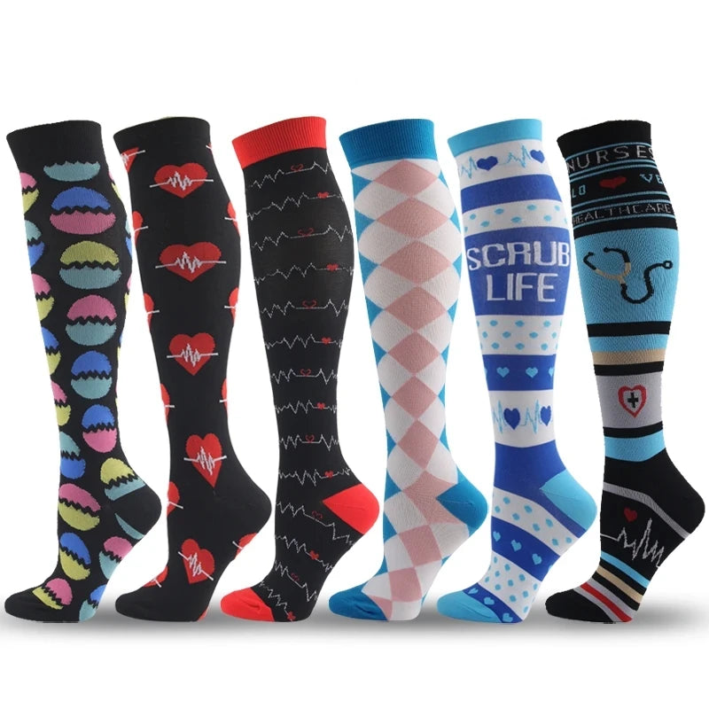 3/5/6 Pairs Compression Socks Exercise Mountaineering Running Sports Socks Elastic Medical Blood Circulation Swelling Nurse Sock