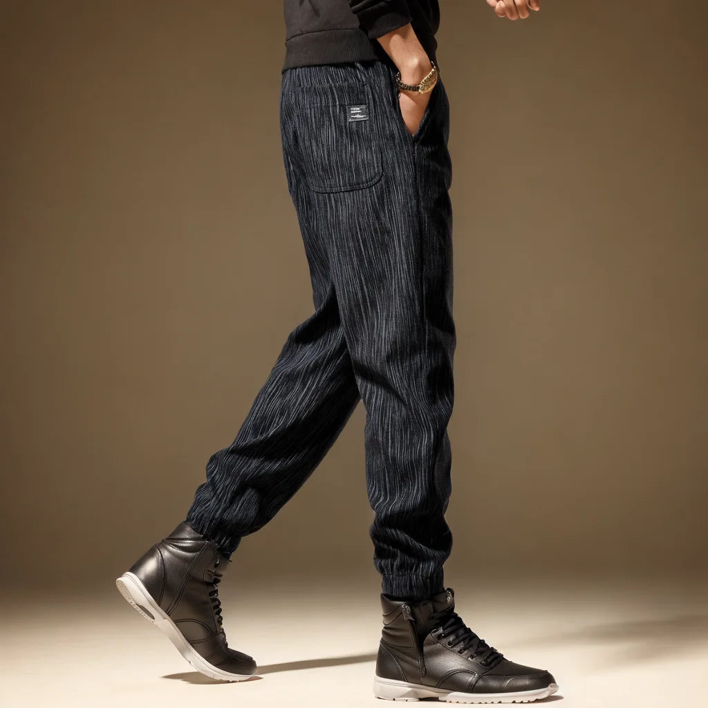 Men's Casual Corduroy Loose Fit Pants Autumn Winter Korean Style Trendy Cuffed Outdoor Wear Non-Iron Long Trousers
