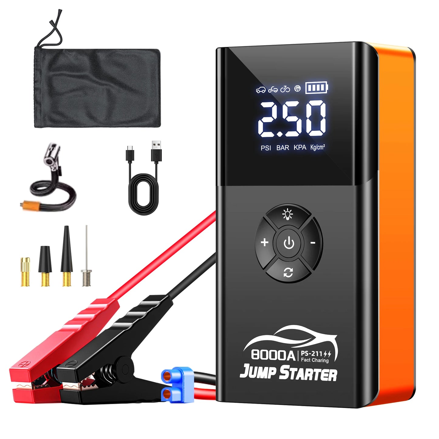 8000amp A 180psi Powerful Car Jumper Multifunction 12v Battery Booster Super Compressor Power Bank Jump Starter With Air Pump