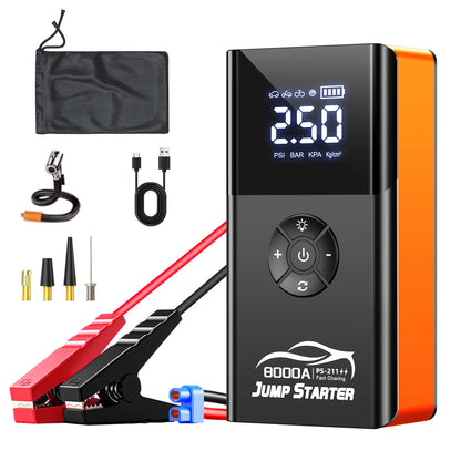 8000amp A 180psi Powerful Car Jumper Multifunction 12v Battery Booster Super Compressor Power Bank Jump Starter With Air Pump