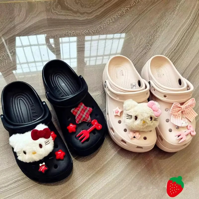 Plush Hello Kitty Series Shoes Charms Sets For Clogs Cute Cartoon Sweet Style Diy Decoration Xmas Party Gifts Favors