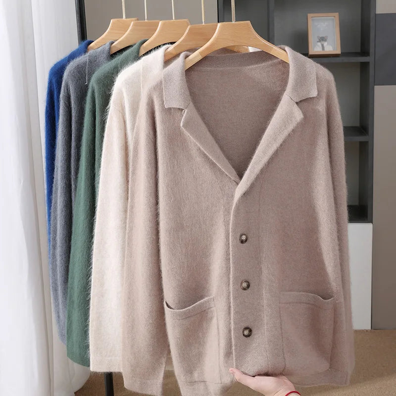 New Mink Wool Cardigan Men's Padded Sweater Coat Business Casual Knitted Cashmere Sweater Coat