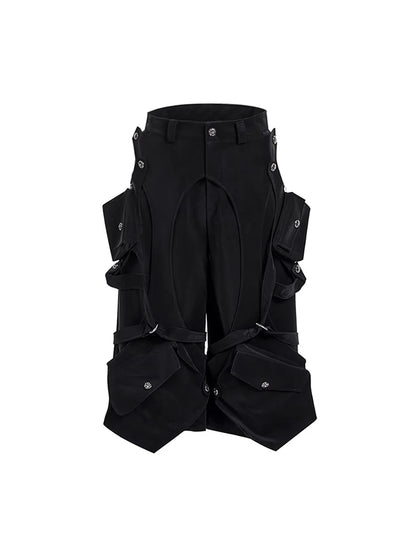 Mauroicardi Spring Summer Cool Black Cargo Shorts for Men High Waist Knee Length Straight Pants Luxury Designer Emo Clothes 2024
