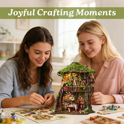 3D Wooden Puzzle Dollhouse DIY Miniature House Kit Assemble Fantasy Book Nook Bookend Handmade Furniture Home Decoration Gifts