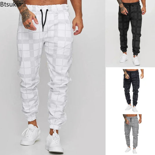 2026 Men's Fashionable Casual Fabric Plaid Design Street Sports Pants for Men's Fitness Gym Wear