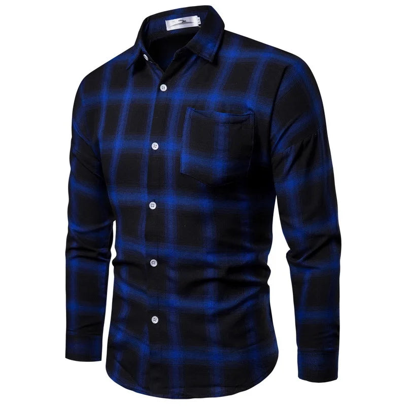 1pcs Spring Autumn Men Long Sleeve Grid Shirt Man Thin Shirt Male Fashion Classic Basic Casual Shirt Coat Men's Slim Tops M-3XL