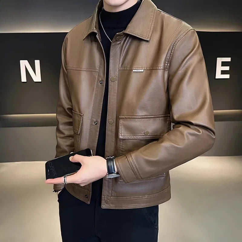 TUCANO Men's Genuine Leather Jacket 2026 Autumn Winter Warm Sheepskin Slim Fit Biker Style Stand Collar Coat Outerwear