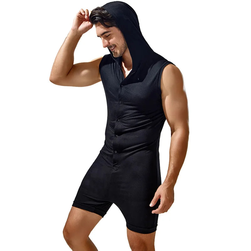 Men's shapewear, jumpsuit, home wear, high elasticity, comfortable jumpsuit, solid color casual sleeveless vest with hat