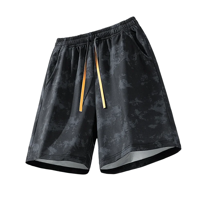 Black Camouflage Printed Sports Shorts Men Summer Outdoor Ice Silk Running Breathable Beach Shorts Elastic Waistband Short Pants