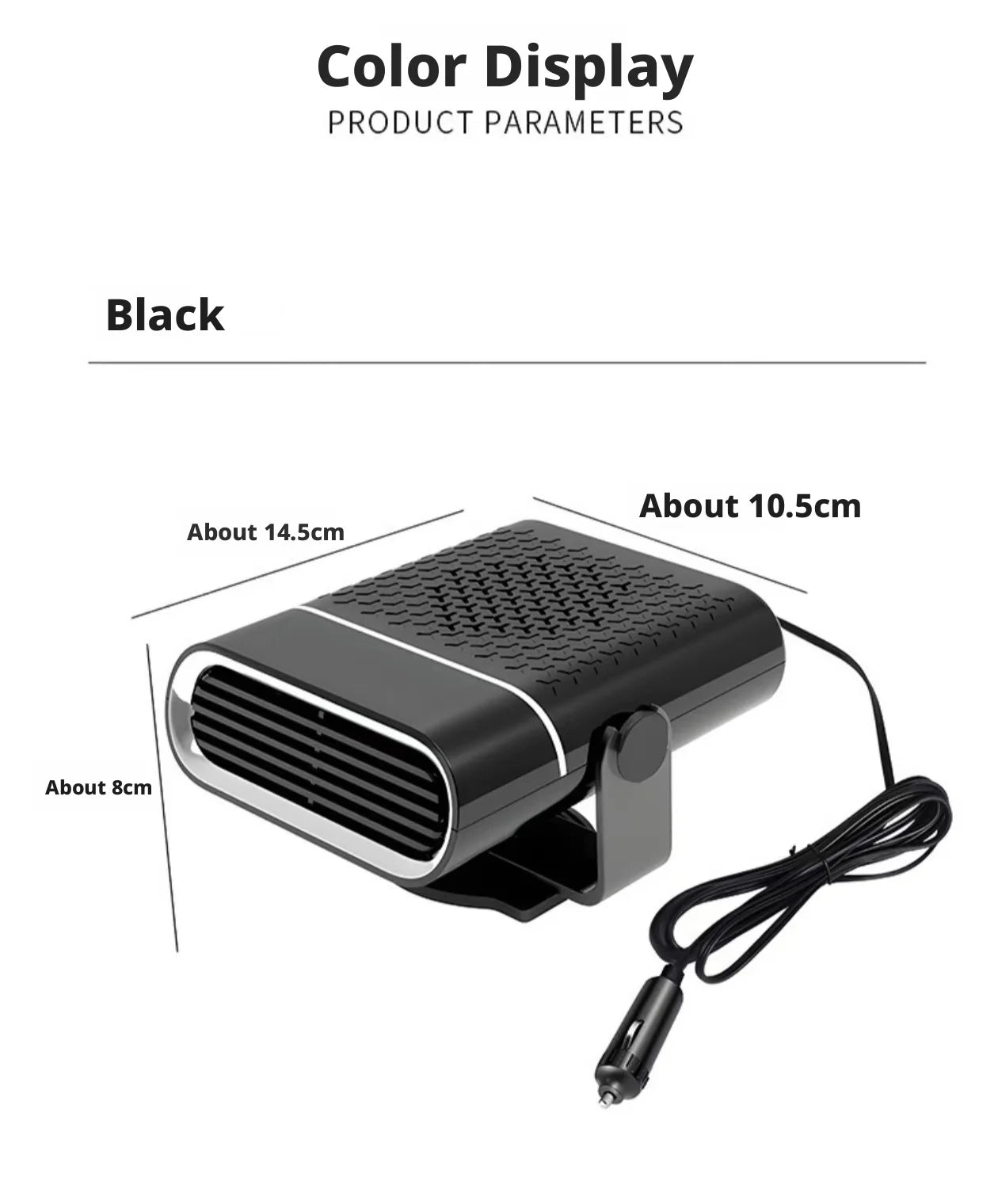 Portable Car Heater with Fast Heating Defrost & Defog Functions | 12V/24V Compatible | Fixed Air Outlet 360° Adjustable Angle