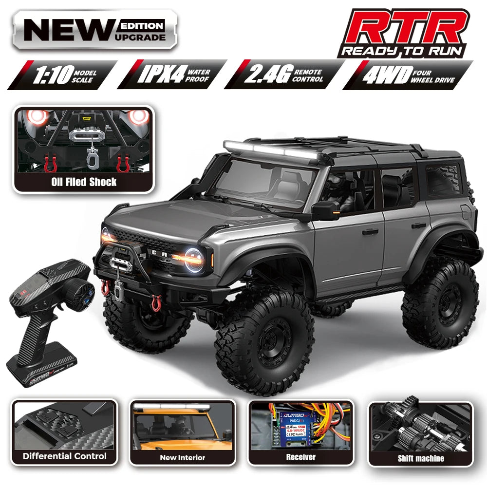 1/10 RC Car 4WD RTR HB R1001 Horse Full Scale with LED 2.4G Electric Remote Control Rock Buggy Off-road Vehicle Toys Boys Gifts