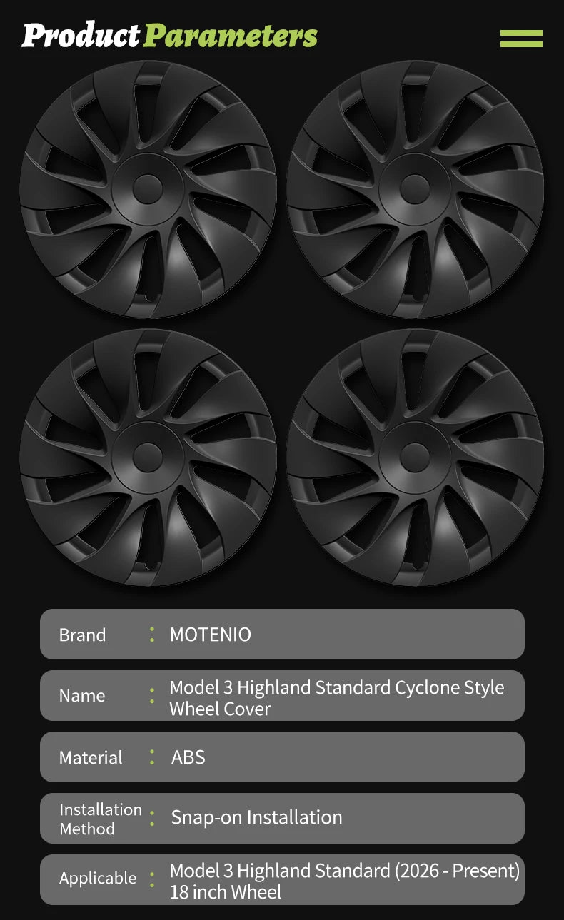 4PCS for Tesla 2026 Model 3 Standard 18 Hub Caps, Full Rim Covers Replacement Wheel Cover Accessories for Standard Edition