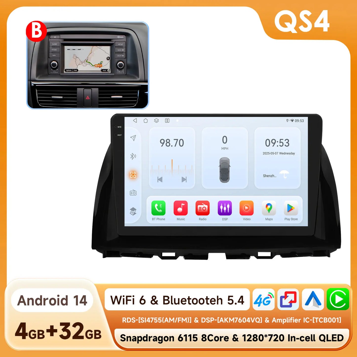 Hizpo 10.1" Eelectronic Devices Car Radio For Mazda CX-5 2012 2013 2014 2015 GPS Navigation Head Unit  6115 RDS Wireless CarPlay