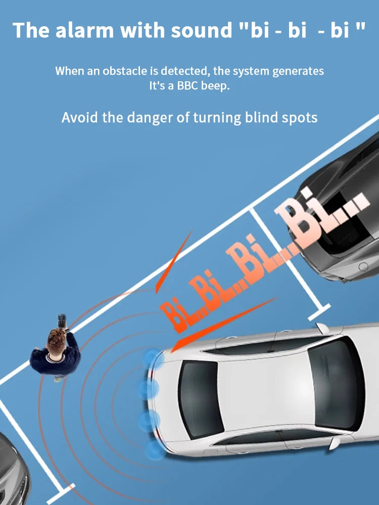 Car Reverse Parking Sensor 4 AHD Sensors 16.5mm Compatible CVBS AHD 1080P Sound Mute Mode Vehicle Safety Alert System