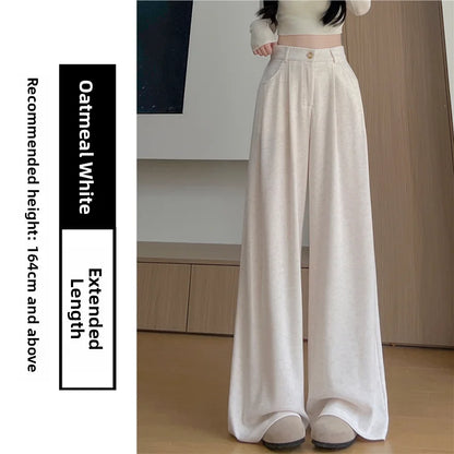 Korean Style High Waist Loose Fit Fleece Lined Wide Leg Pants Women's Autumn Winter New Arrival Straight Cut Trousers