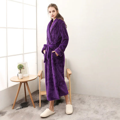 2026 Thickened Sherpa Couple Robe Long White Winter Sleepwear Belted Bathrobe