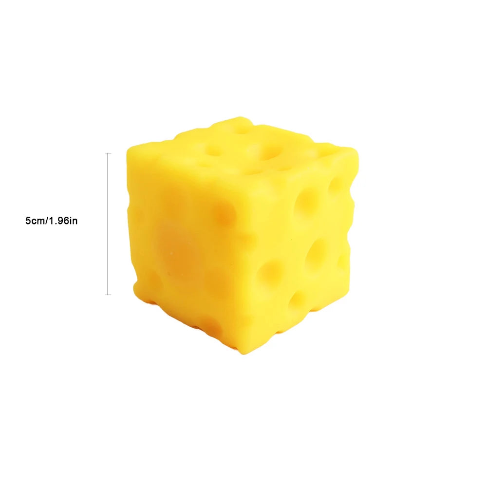 Yellow Cheese Squeeze Toy Soft Rubber Novelty Stress Ball Bouncing Play for Anxiety Relief Focus Training Fun Cheese Cube Design