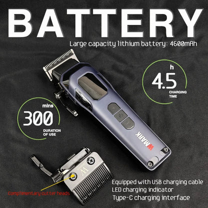 9000RPM WMARK NG-8080 Professional Hair Clipper 5 Speed Adjustment DLC FADE Blade Hair Trimmer Cutting Machine with Gift Blade